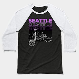 Seattle City Night Sky Disco Fun Baseball T-Shirt